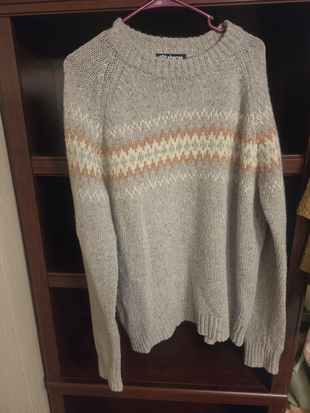Womens Gray Sherpa Fair Isle Adventure Gear Wool Sweater
